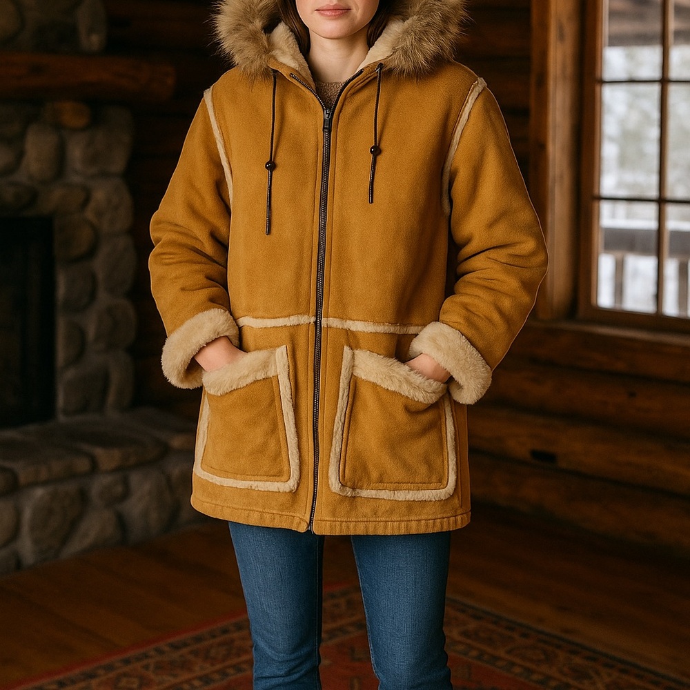 VTG Lloyd Elliot Women Shearling Leather Reversible Penny Coat Sz Small Fur Trim